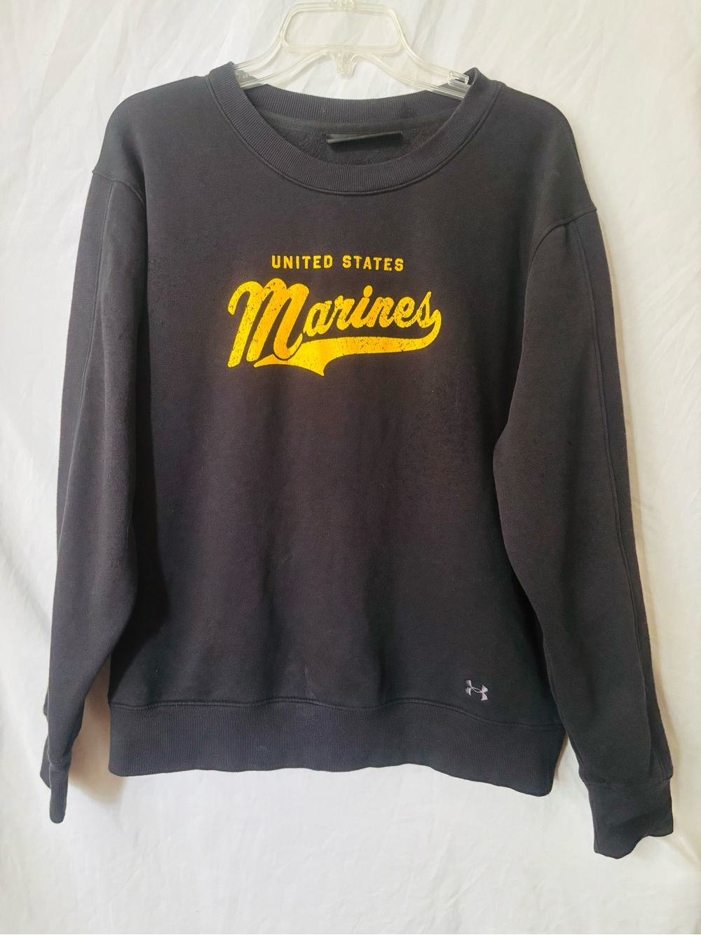 Under Armour USMC Marines Crewneck Sweatshirt Black Yellow Men L